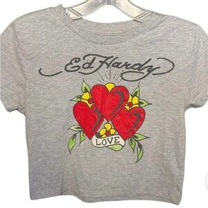 Ed Hardy Kids Gray T-Shirt with Red Heart Design
